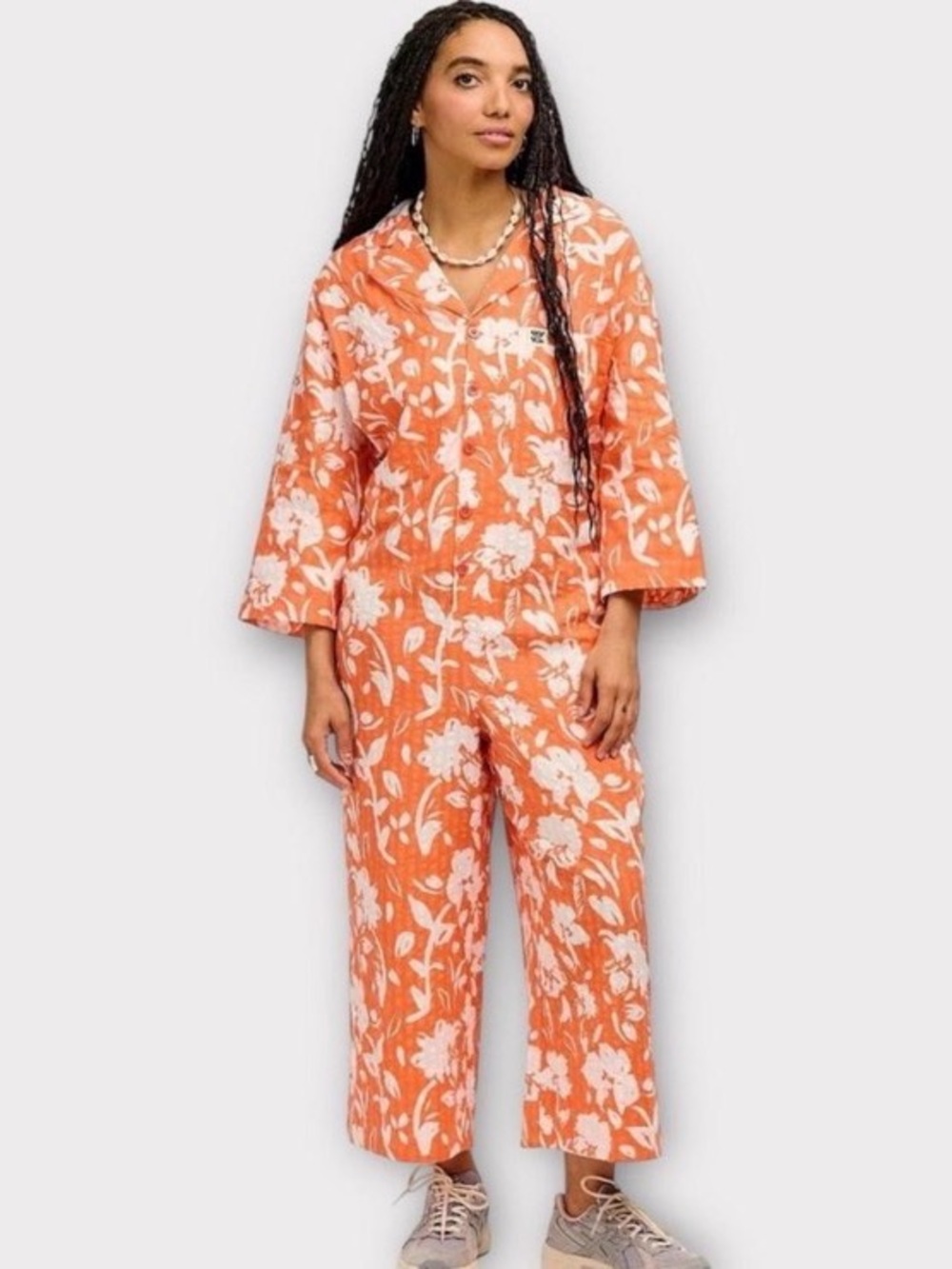 Lucy & Yak Orange Floral Button-Front Jumpsuit